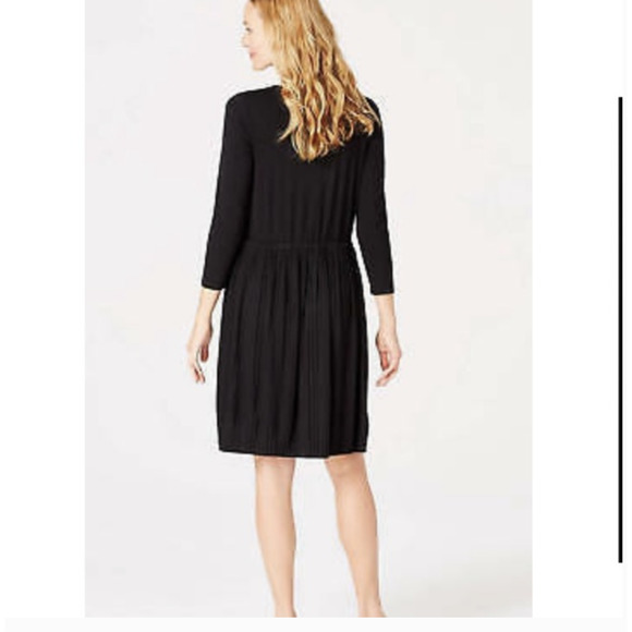 Worn Once!  J. Jill Pleated Drawstring Dress L J Jill Black Minimalist Lagenlook - Picture 2 of 9